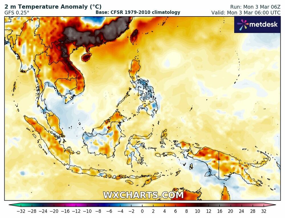 Anomalia de Temperatura em 3 de Março de 2025