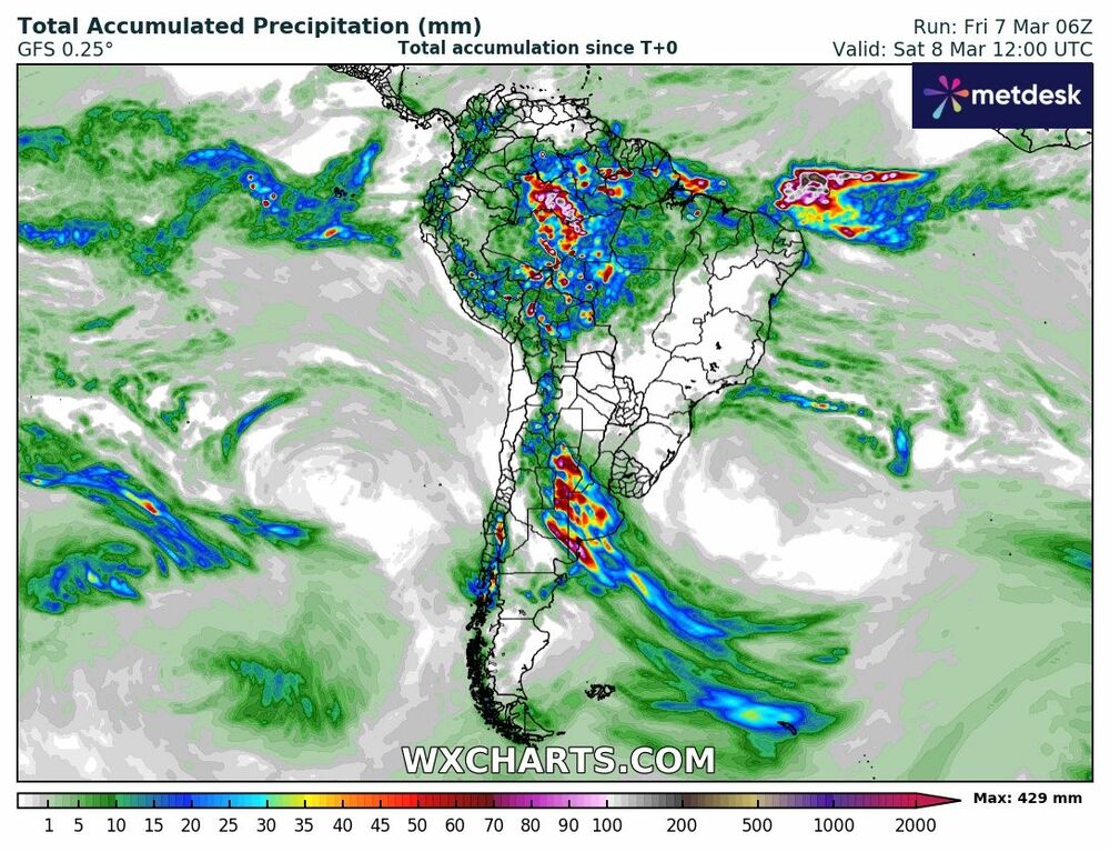 Mapa de Previsão de Precipitação para o Brasil - 07 de Março de 2025