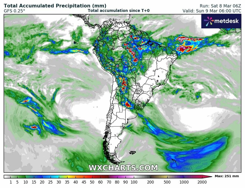 Mapa de Previsão de Precipitação - 8 de Março de 2025