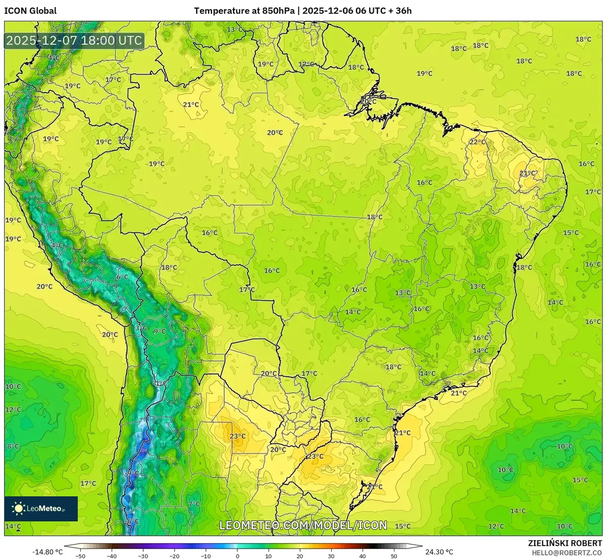 Mapa de Temperatura Brasil 7 de Dezembro 2025-12-06