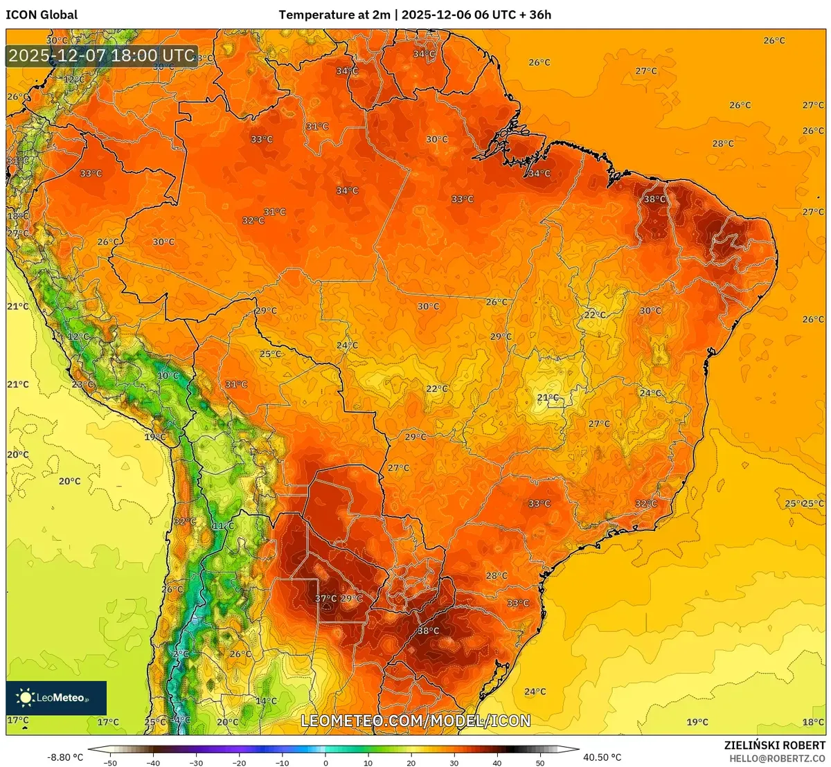 Temperatura 2m Brasil 2025-12-06