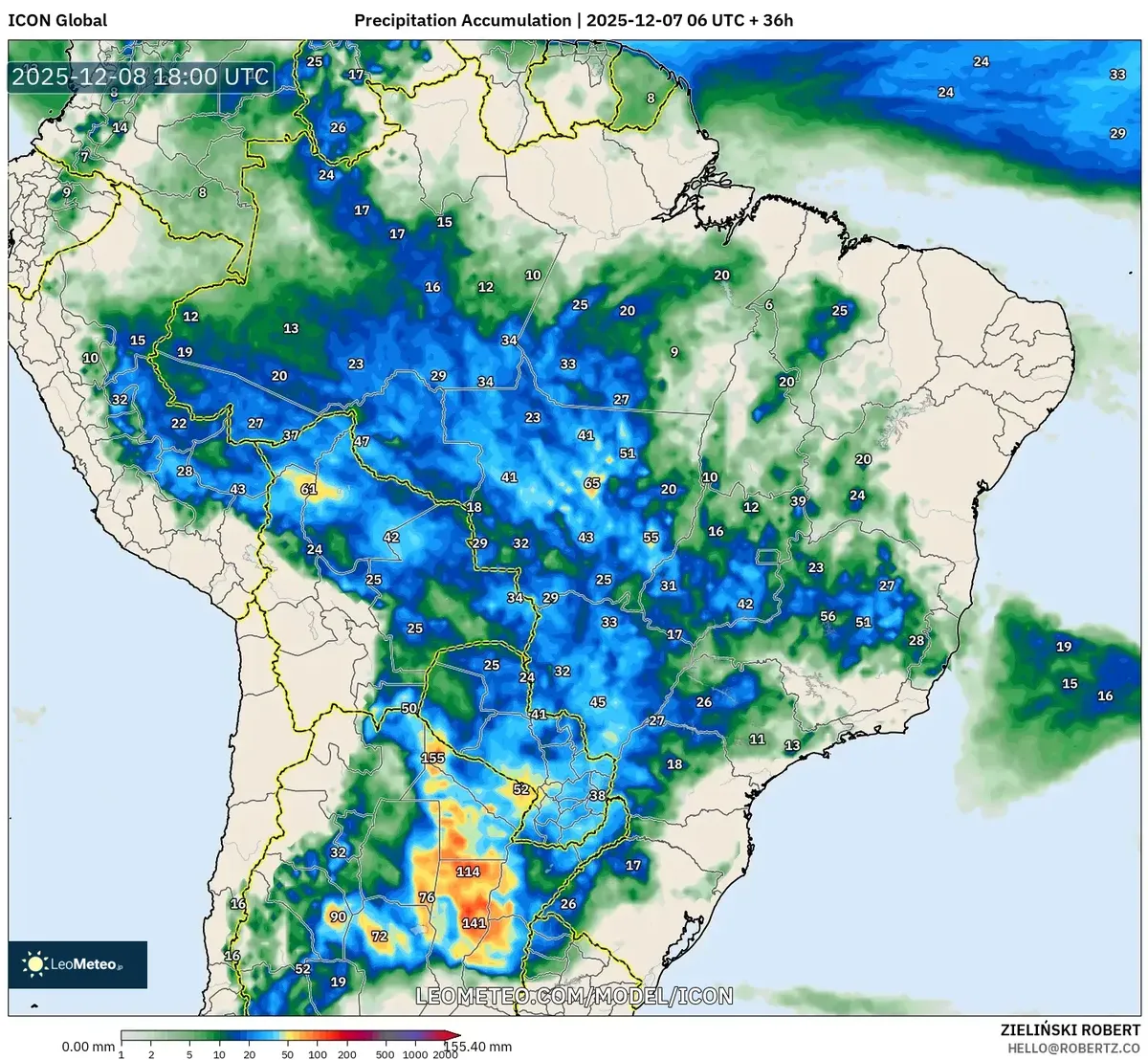 Previsão de Chuvas Fortes no Brasil em 7 de Dezembro de 2025 – Mapa de Acumulação de Precipitação de 50mm+