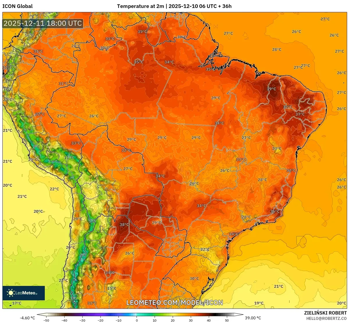 Brazil Thursday Dec 11 2025 Temperature Forecast
