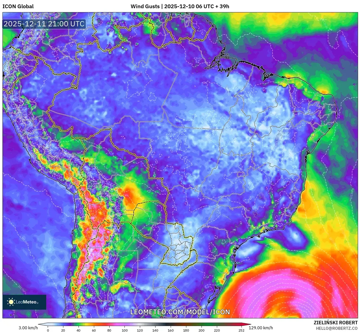 Brazil Southeast Wind Gust Forecast 2025-12-10 – High-Speed Stormy Winds & Weather Alerts