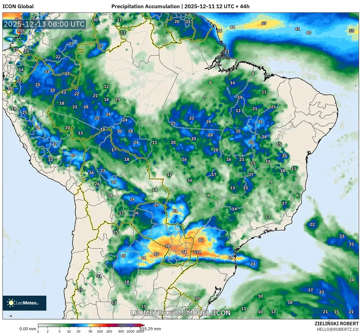 2025-12-11 Brazil Saturday Heavy Rain Accumulation Forecast – Southeast Showers