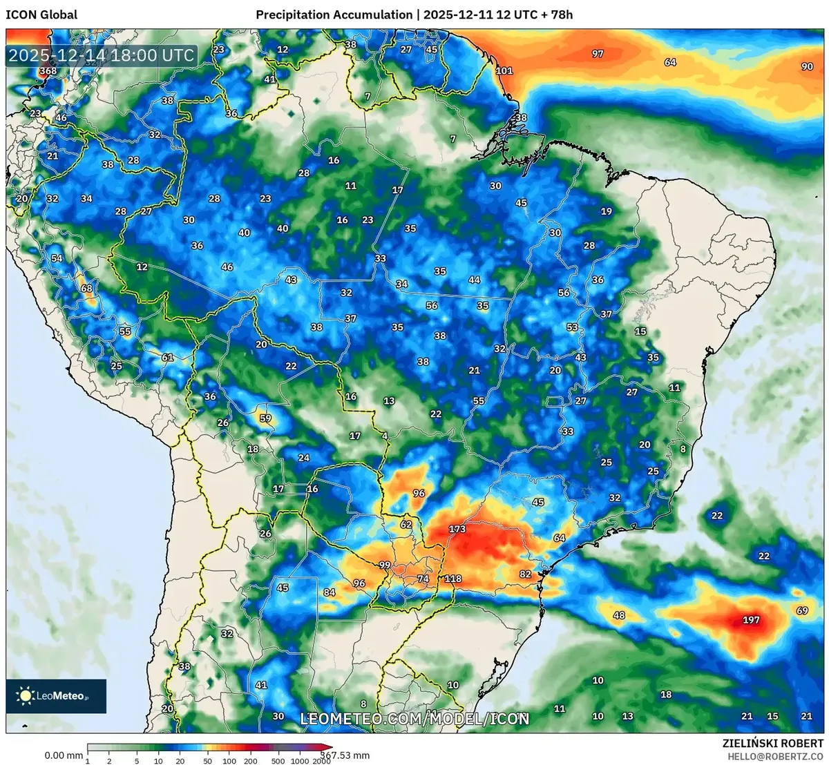 2025-12-11 Sunday Heavy Rain Accumulation Forecast – Brazil Southeast Showers & Flood Risk