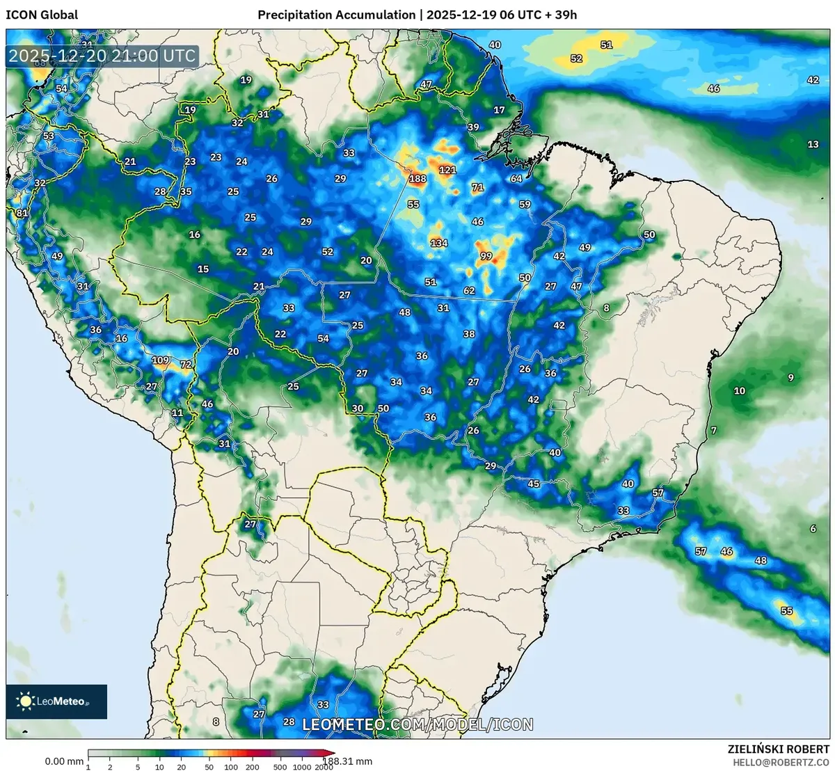Chuva forte prevista para a região amazônica no sábado, 20 de dezembro de 2025