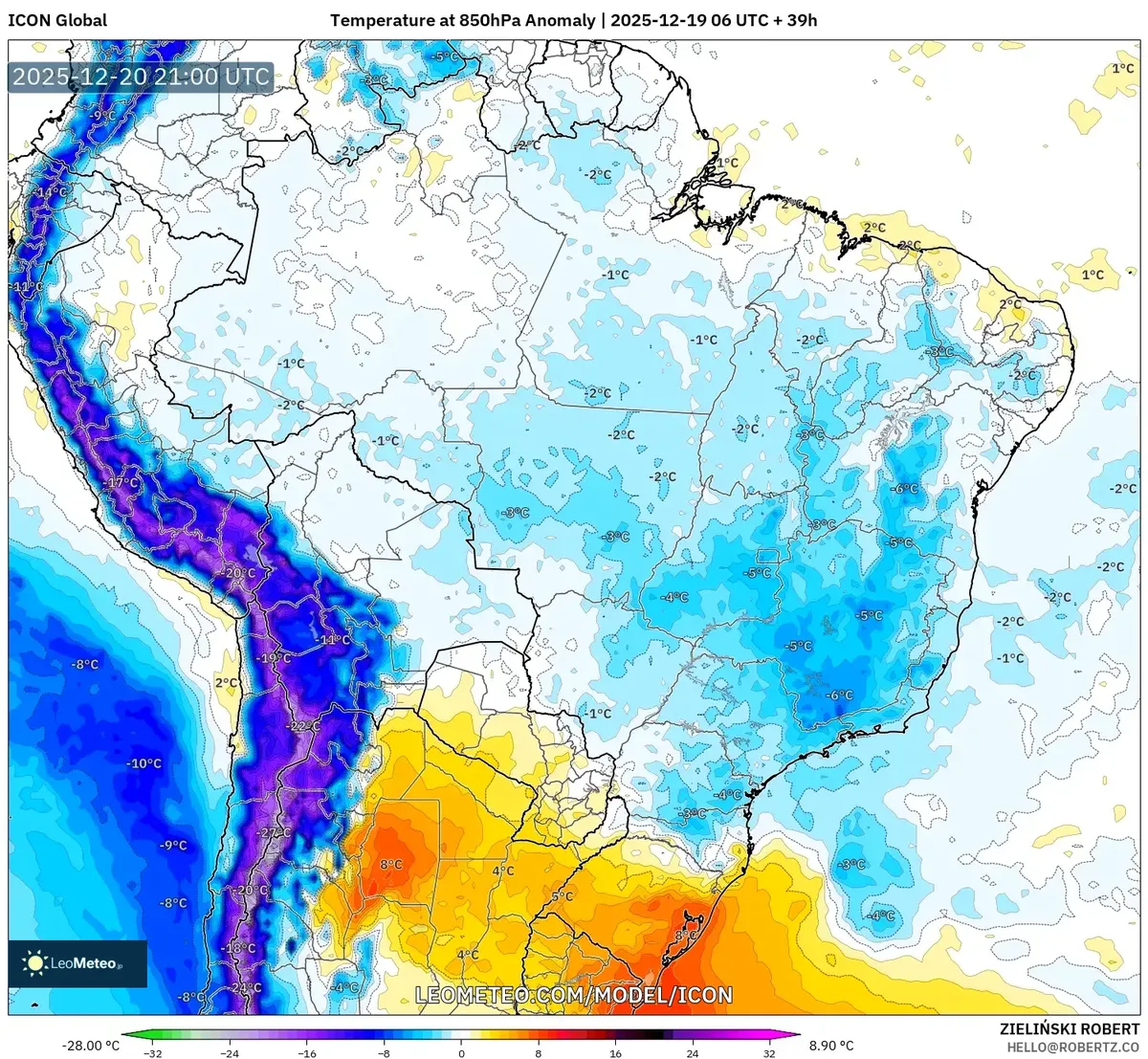 Anomalia de Frialdade sobre o Cone Sul do Mapa do Tempo – Previsão de 19 de Dezembro de 2025【2025-12-19】