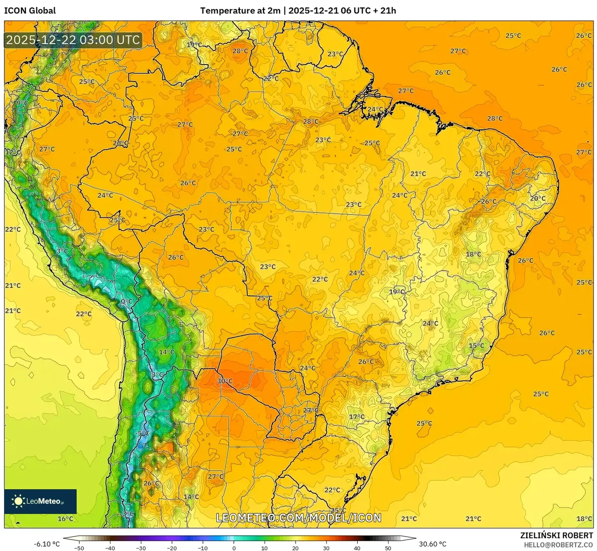 Temperaturas mais baixas em 22 de dezembro de 2025