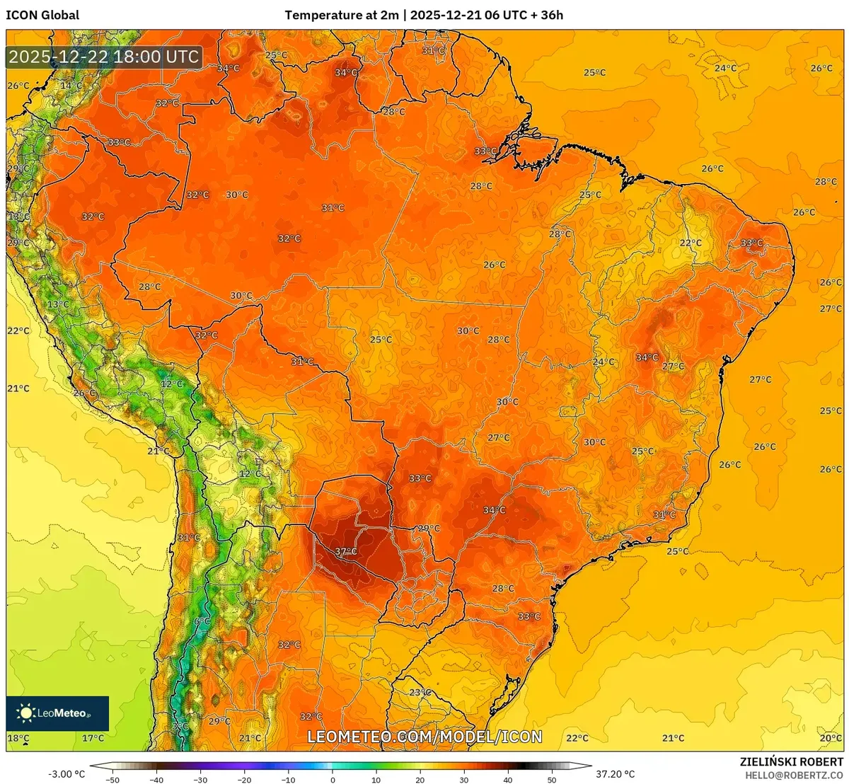 Temperaturas mais altas em 22 de dezembro de 2025
