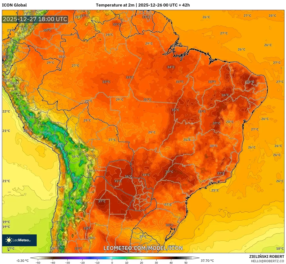 Previsão de temperatura para sábado, 27 de dezembro de 2025