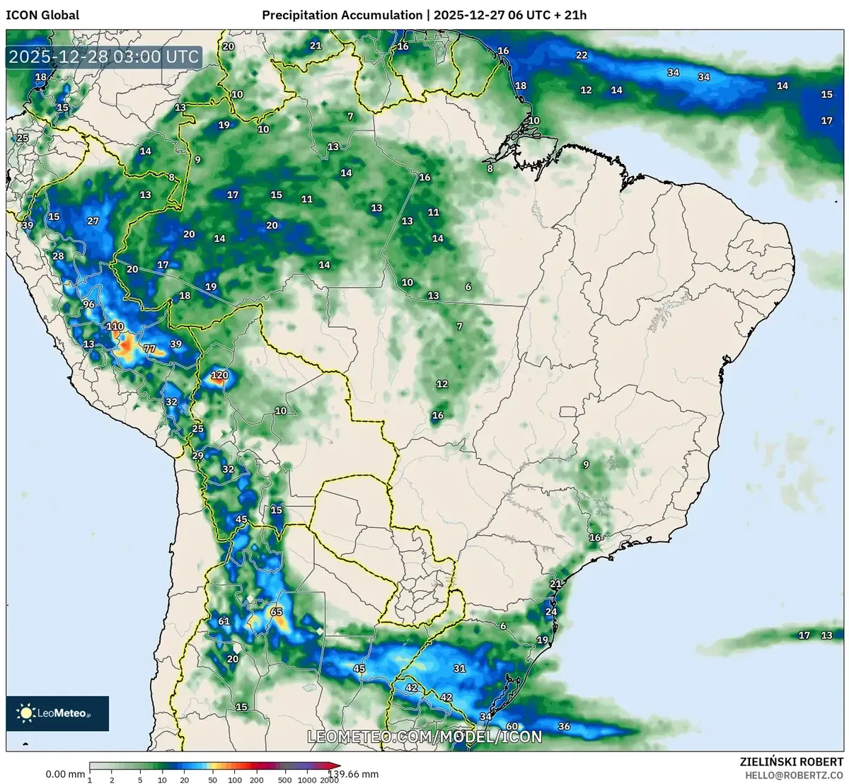 Precipitação se Formando na Região dos Andes em 28 de Dezembro de 2025