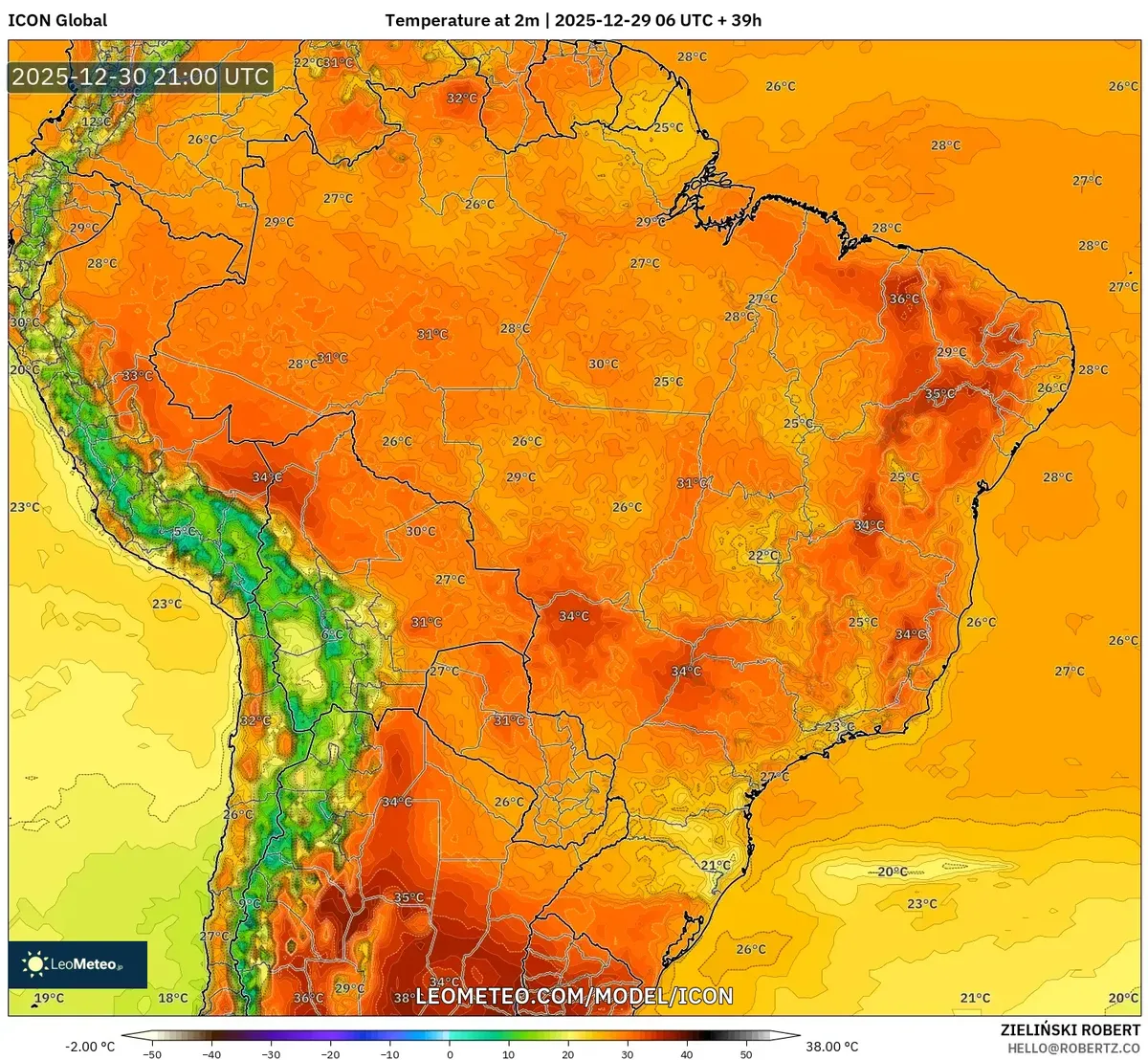 Pico de calor atingindo o centro e o sul do Brasil em 30 de dezembro de 2025