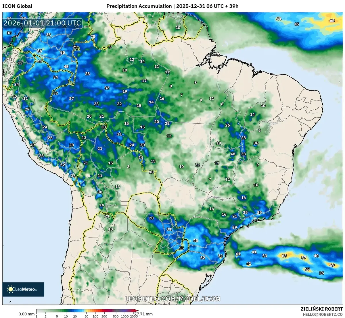 Precipitação Máxima Acumulada em Todo o Brasil em 1 de Janeiro de 2026
