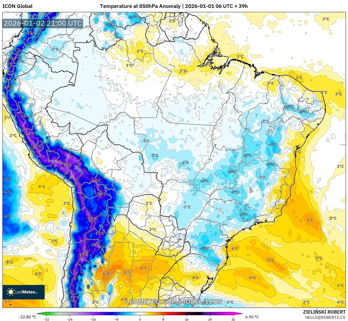Pico de calor atingindo o Brasil central em 2 de janeiro de 2026