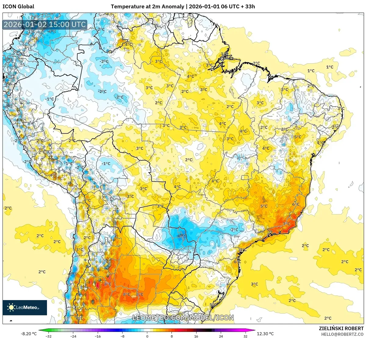Anomalias de Calor Generalizadas em 2 de jan de 2026