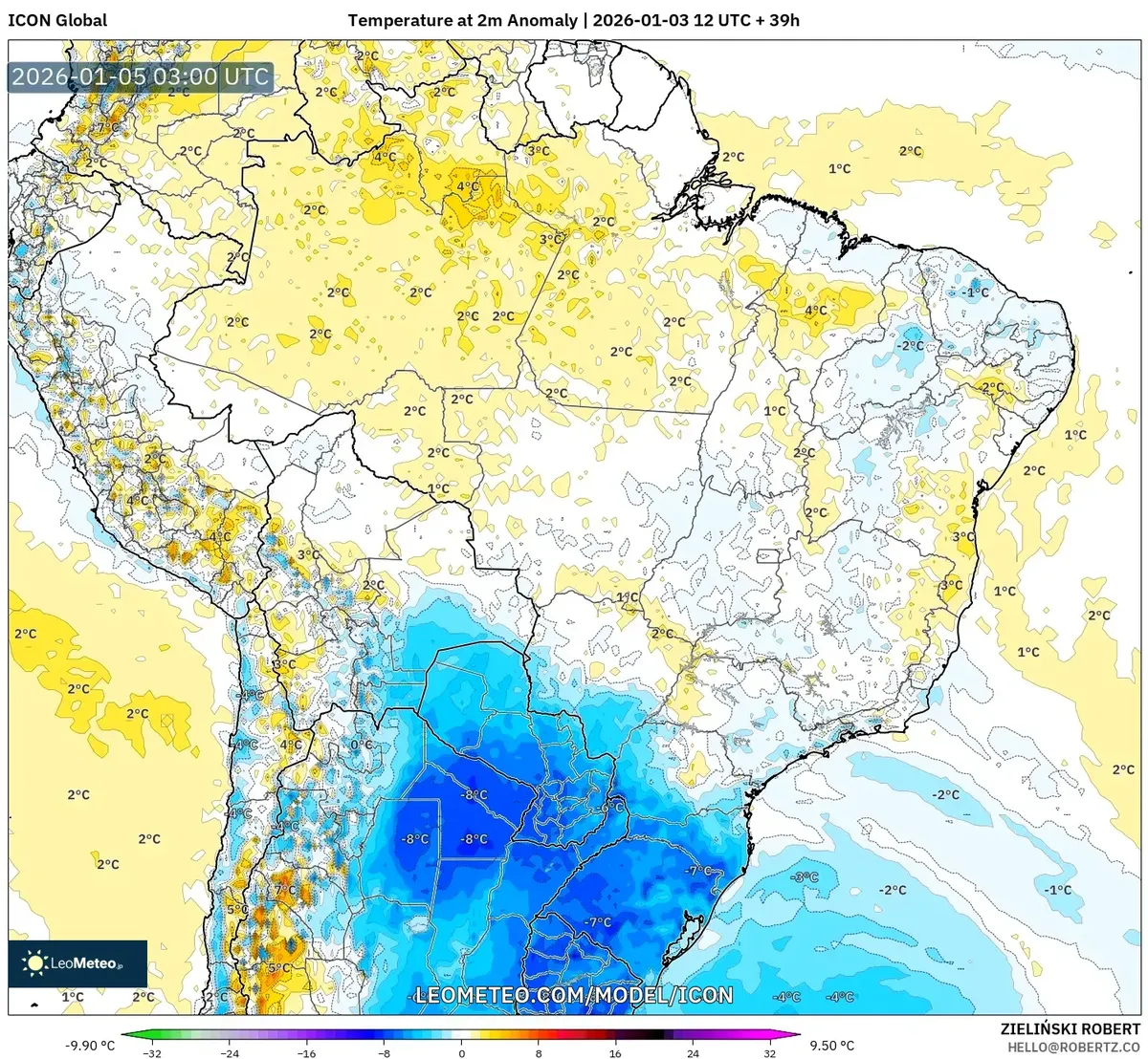 Anomalia de Temperatura em 5 de jan de 2026