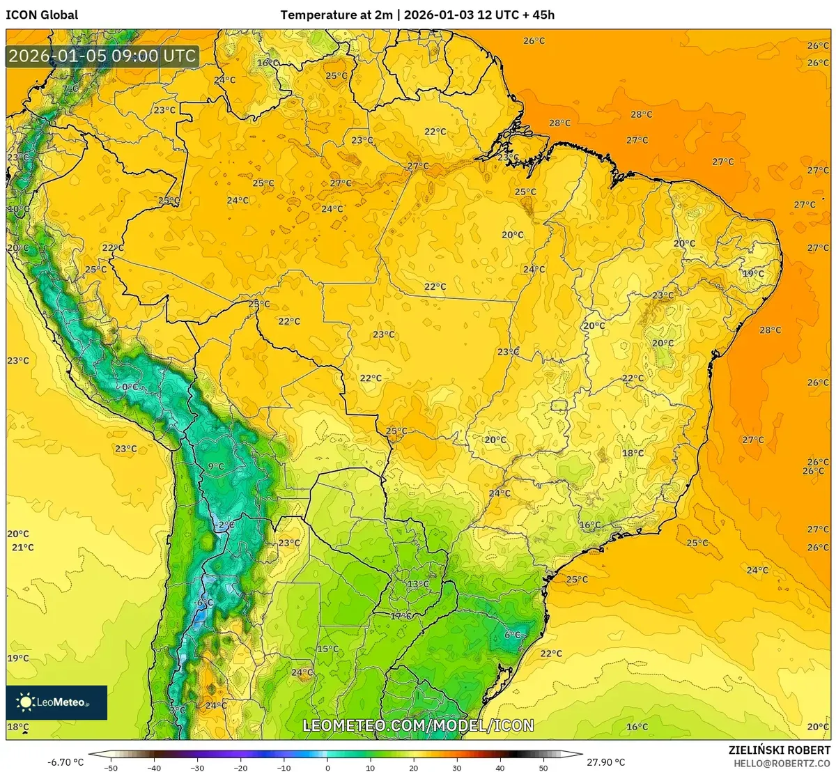Temperaturas Mínimas Noturnas em 5 de jan de 2026