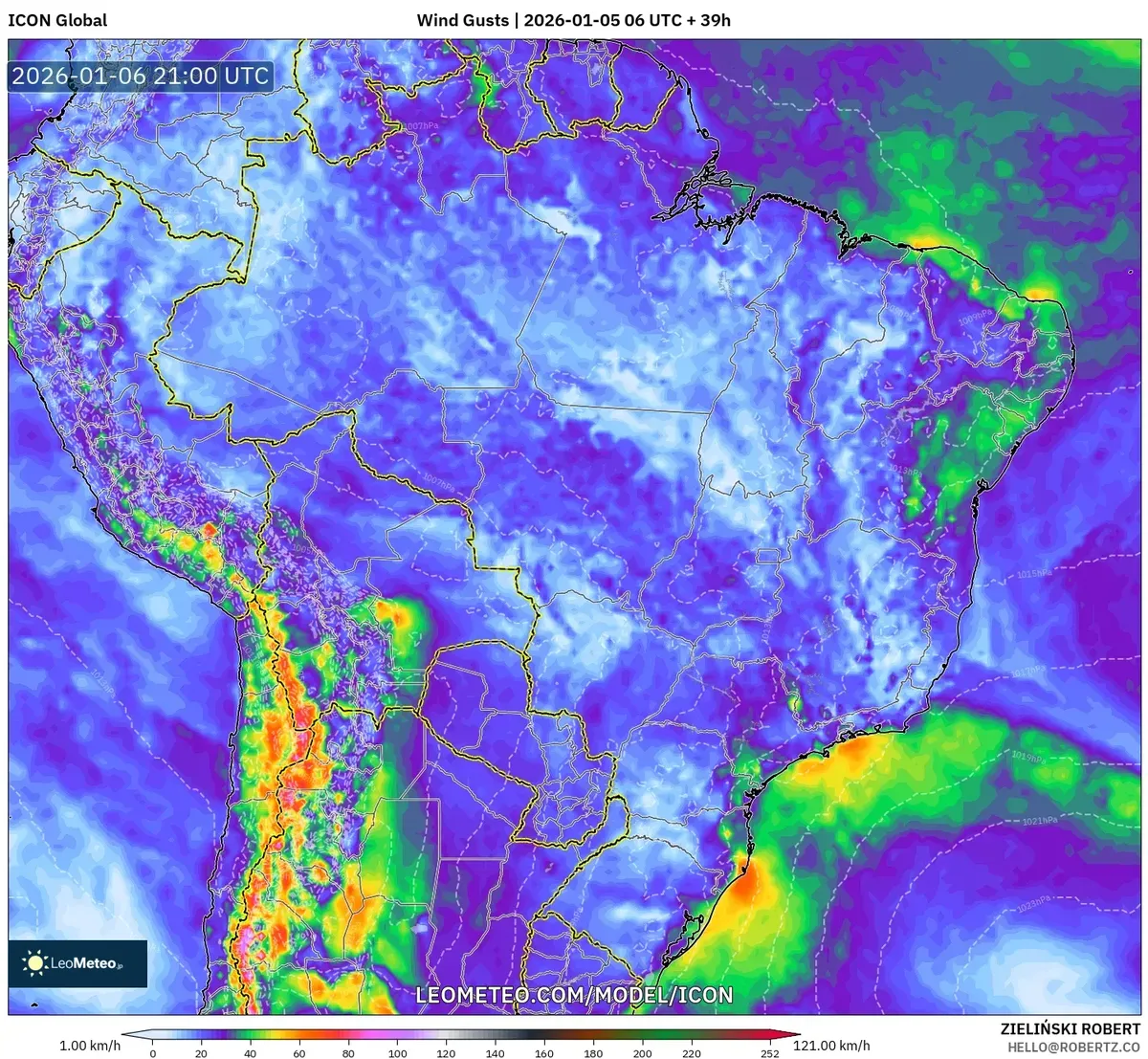 Rajadas de Vento do Sul em 6 de jan de 2026