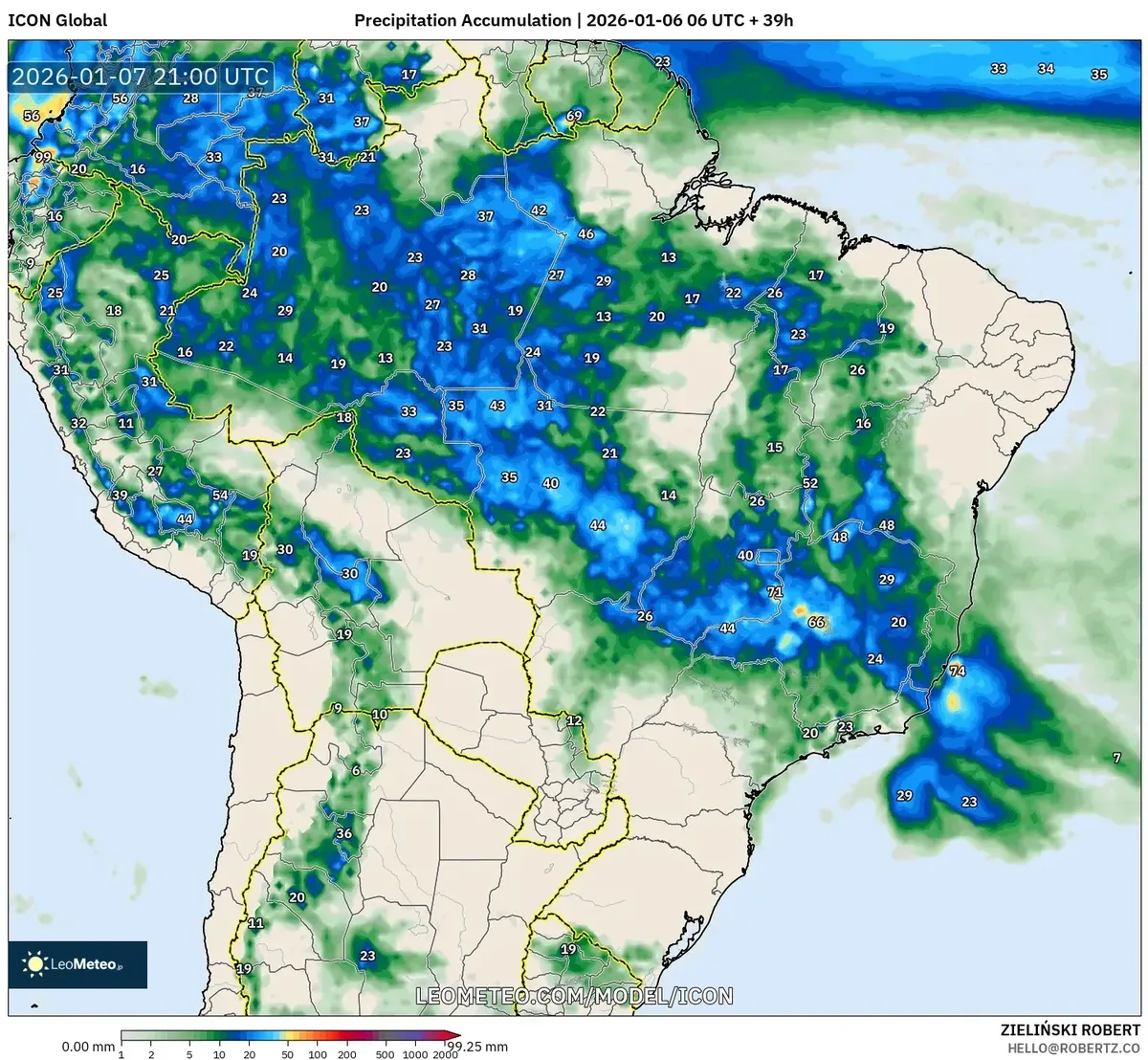 Acúmulo de Chuva Intensa no Brasil Central em 7 de Janeiro de 2026