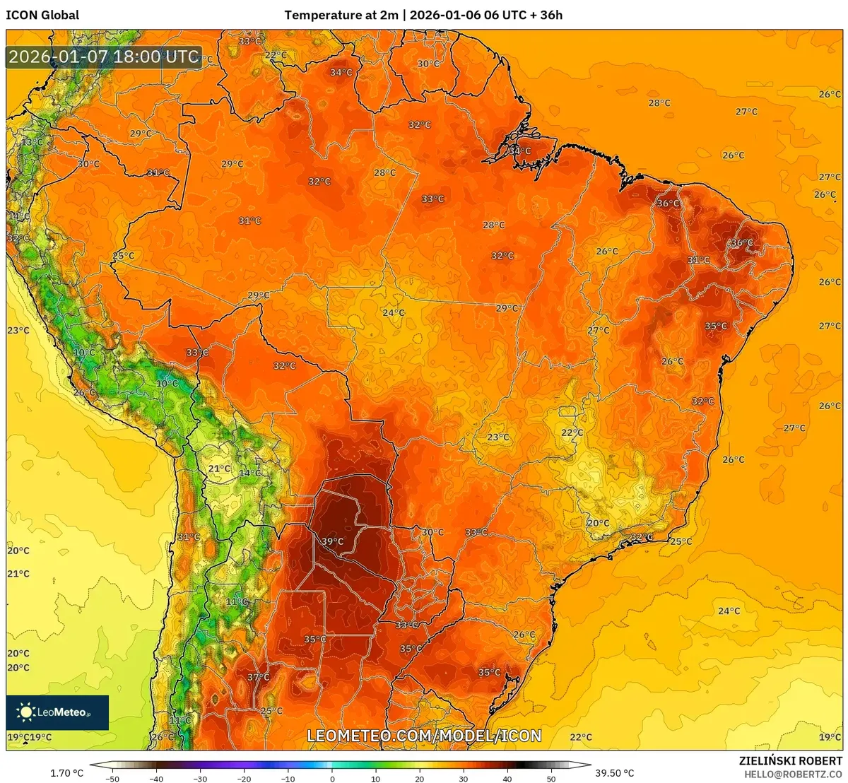 Temperaturas Máximas Diurnas no Sudeste do Brasil em 7 de Janeiro de 2026