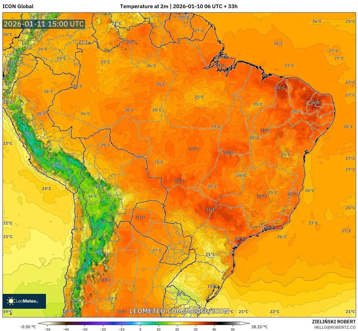 Temperaturas Máximas no Sudeste – 11 de janeiro de 2026