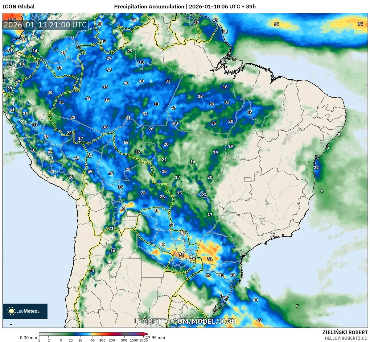 Acumulado de Precipitação no Centro-Oeste – 11 de janeiro de 2026
