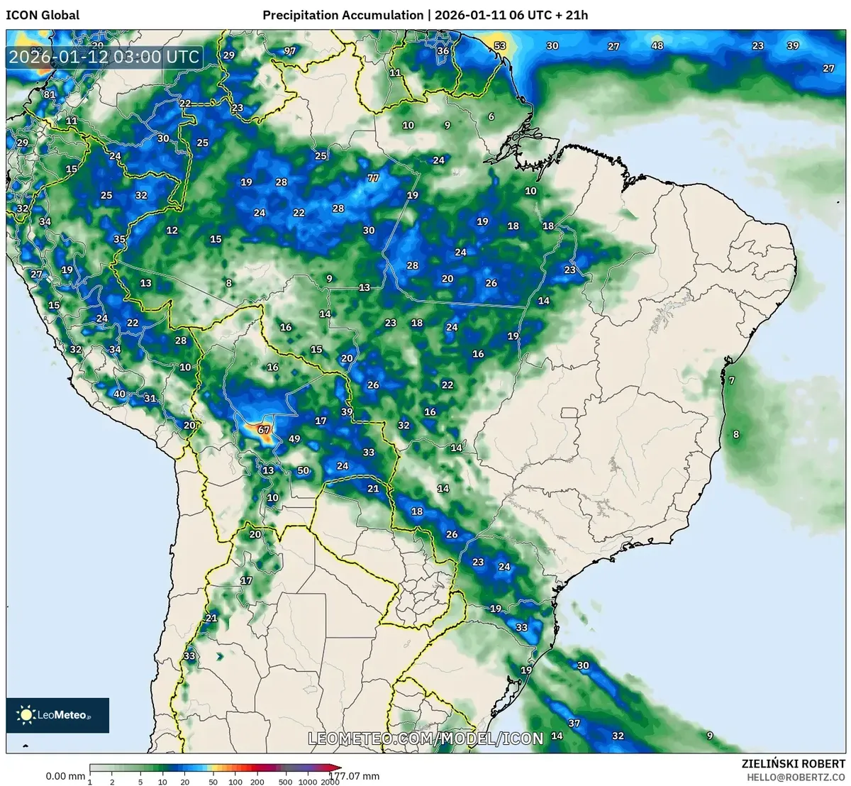 Acumulado de Chuva Forte em Manaus – 12 de janeiro de 2026