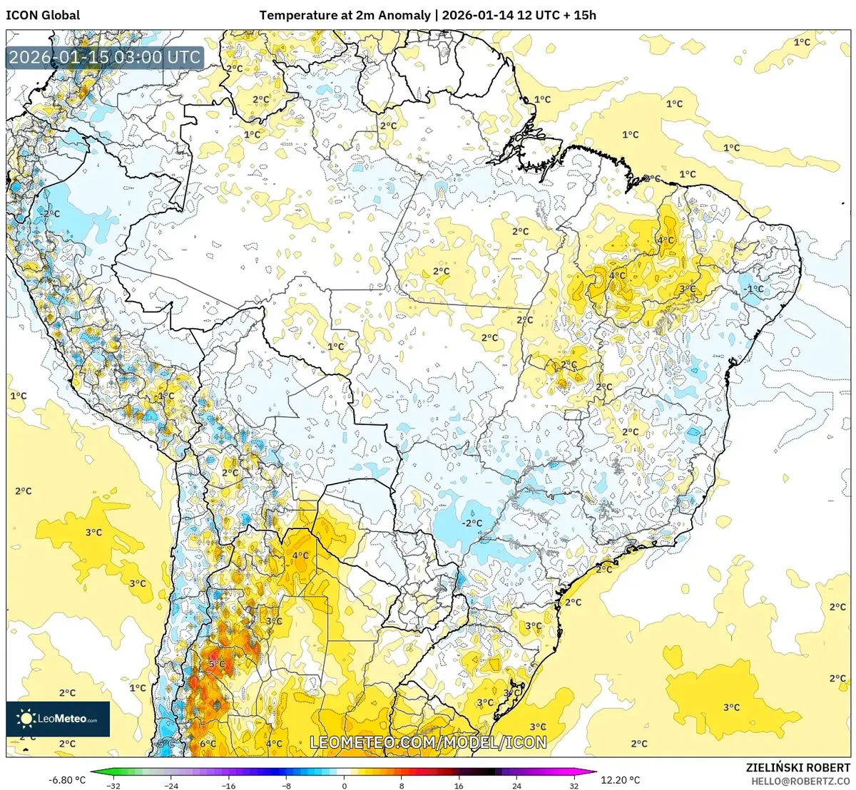 Anomalia de temperatura em São Paulo em 15 de janeiro de 2026