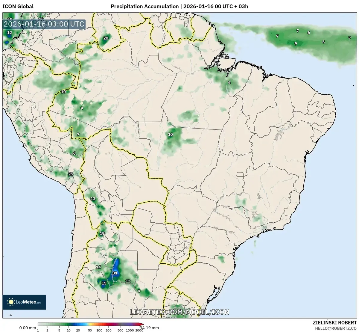 Acúmulo de Chuva no Sul em 16 de Janeiro de 2026