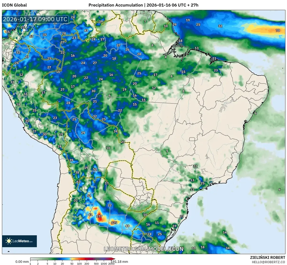 Forte Acúmulo de Chuva no Centro-Sul do Brasil em 17 de Janeiro de 2026