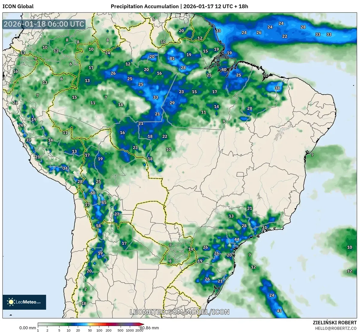 Acúmulo de Precipitação no Sudeste em 18 de Janeiro de 2026