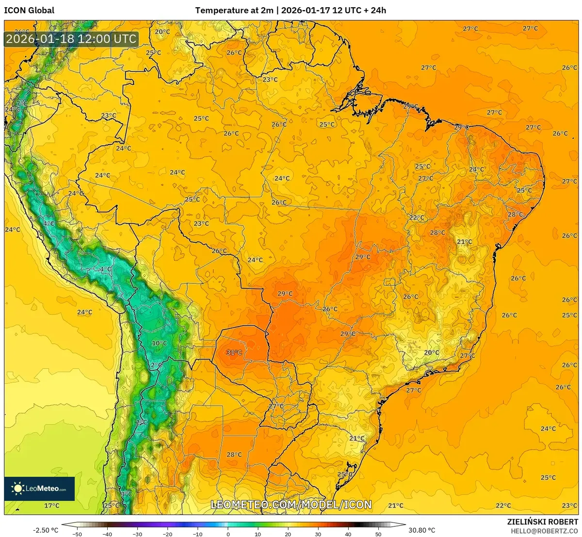 Temperaturas Elevadas no Brasil Central em 18 de Janeiro de 2026