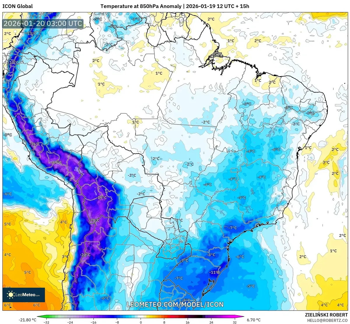 Norte Quente, Sul Mais Frio – Anomalia em 20 de janeiro de 2026