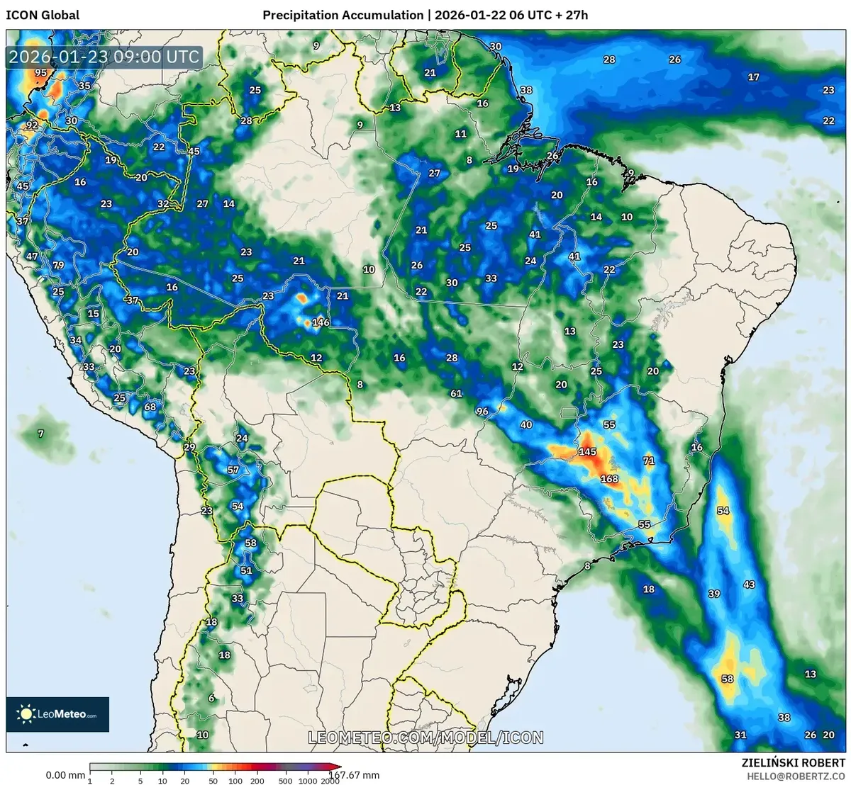 Acumulado Total de Precipitação em 23 de janeiro de 2026