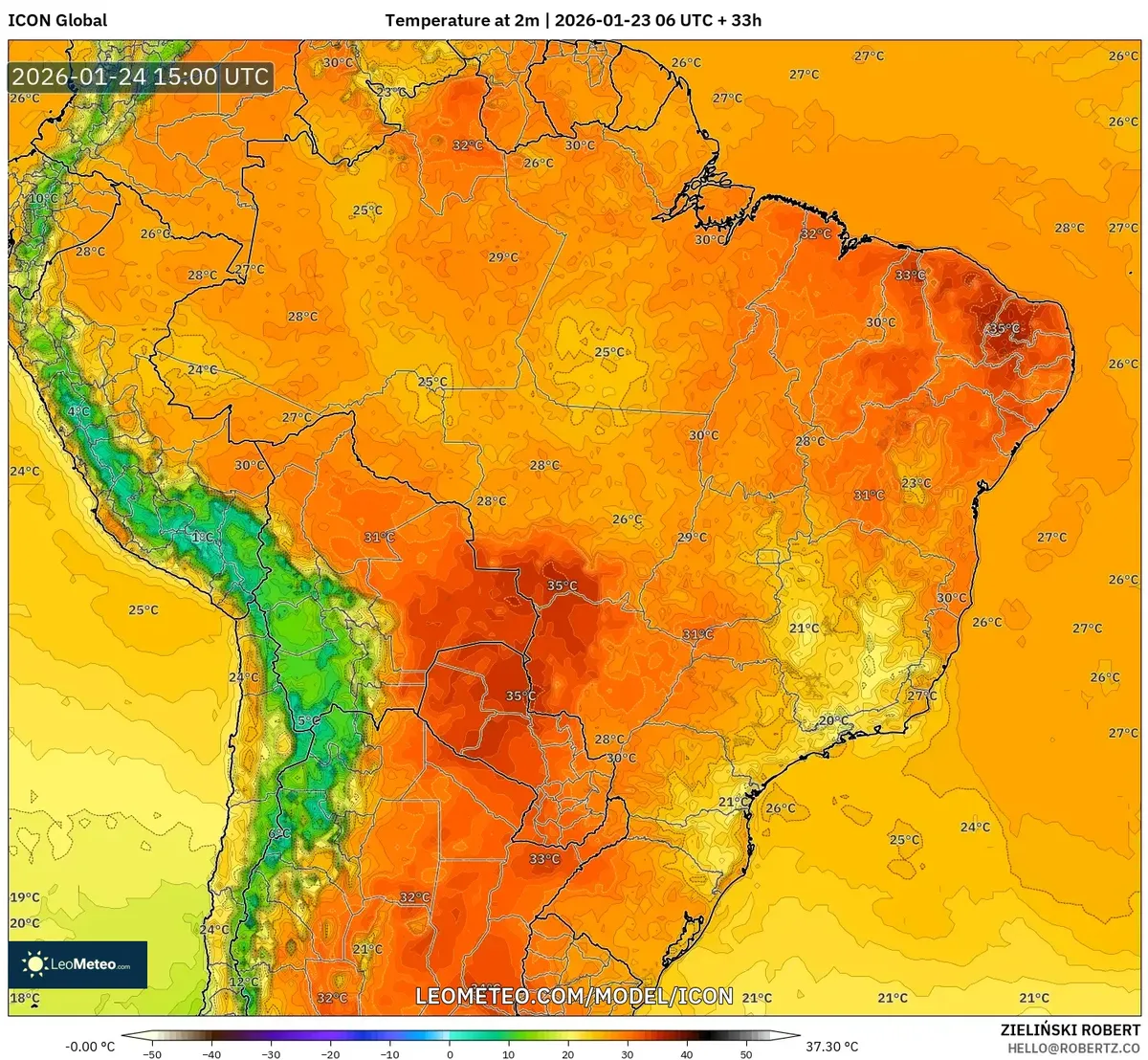 Calor Máximo no Brasil Central – 24 de janeiro de 2026