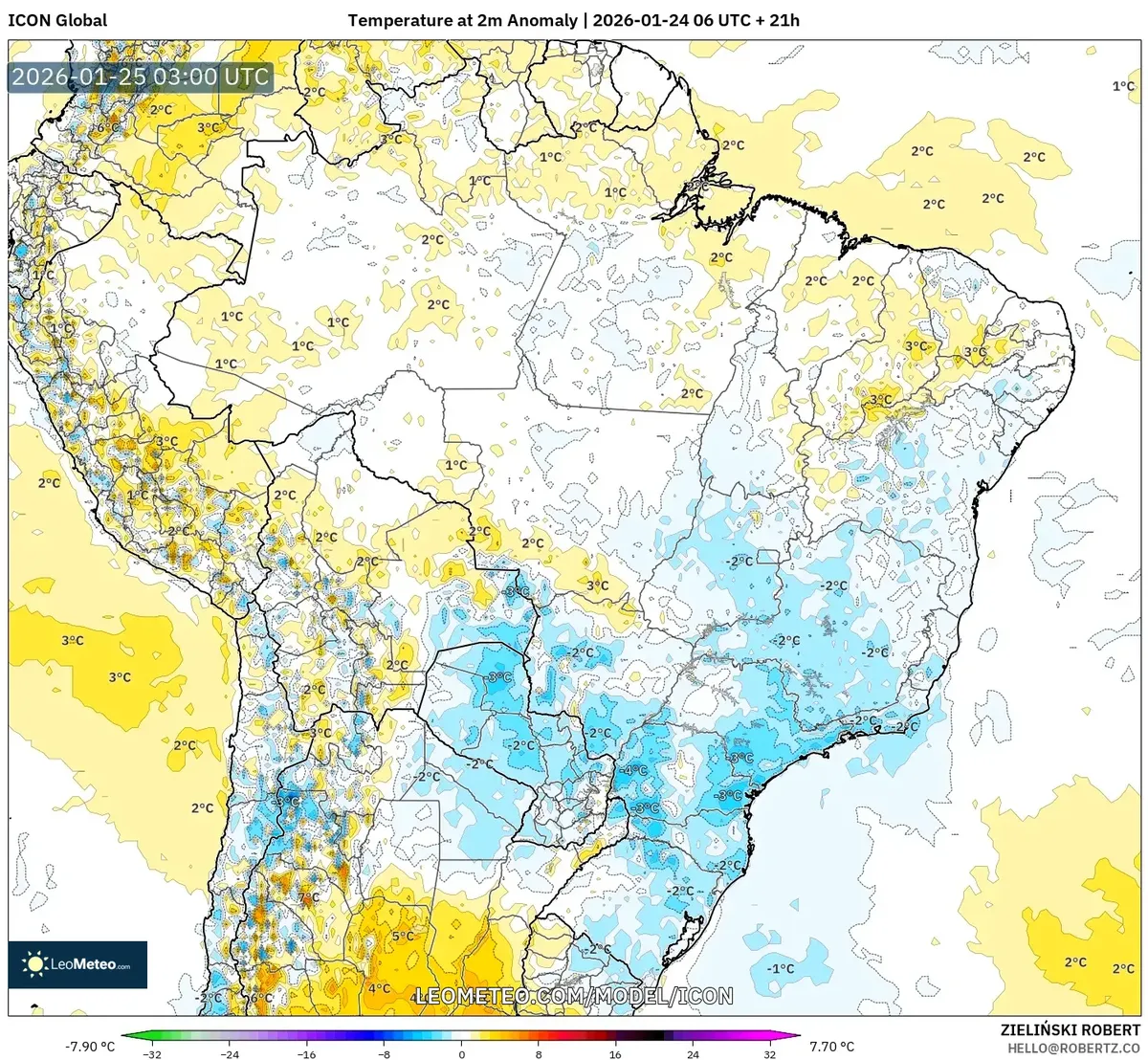 Anomalia de Temperatura em Todo o País – 25 de janeiro de 2026
