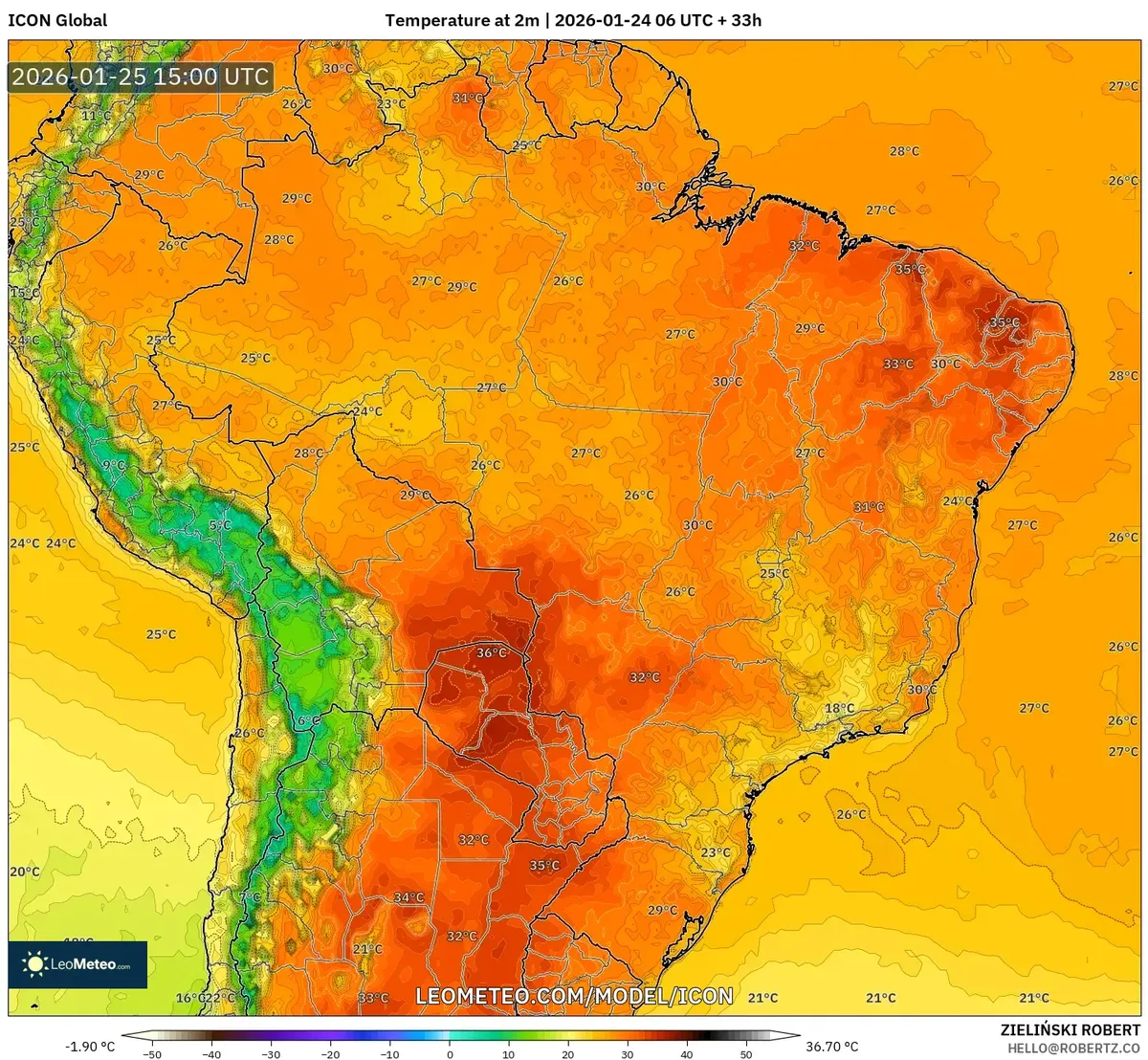 Temperatura Máxima no Brasil – 25 de janeiro de 2026