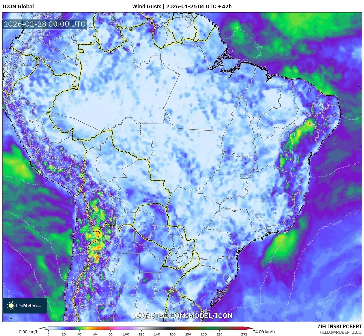 Rajadas de vento fortes no Sul do Brasil em 27 de janeiro de 2026