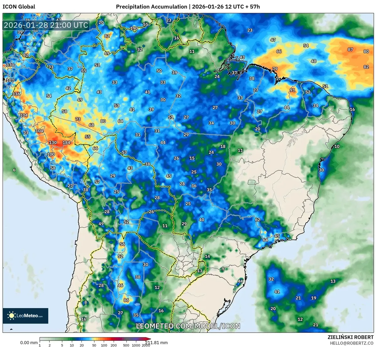 Acúmulo de chuva forte no Norte do Brasil em 28 de janeiro de 2026