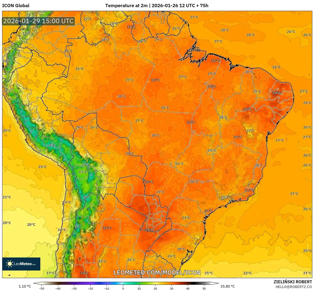 Calor máximo diurno em São Paulo em 29 de janeiro de 2026