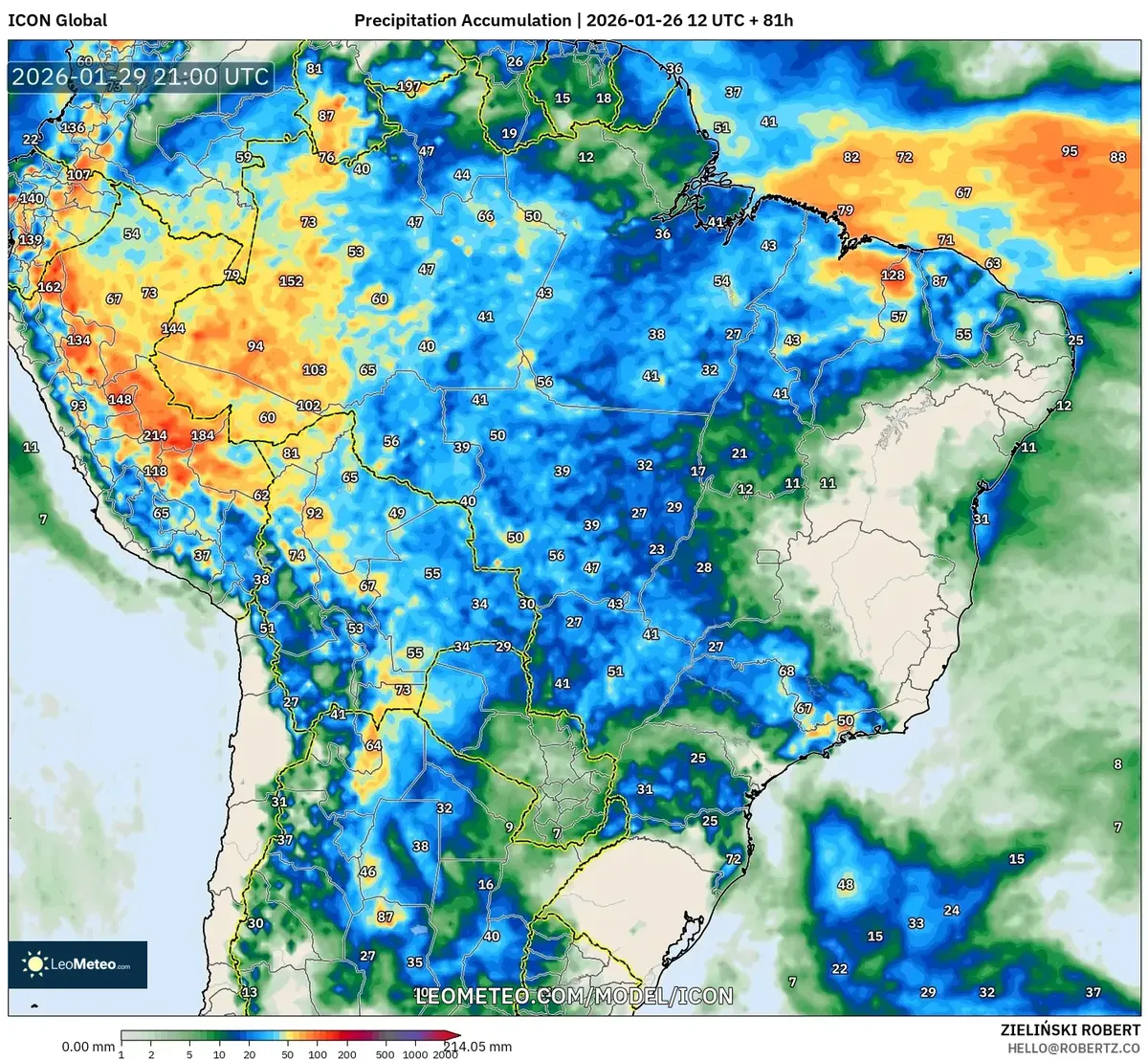 Acúmulo de chuva forte no Centro do Brasil em 29 de janeiro de 2026