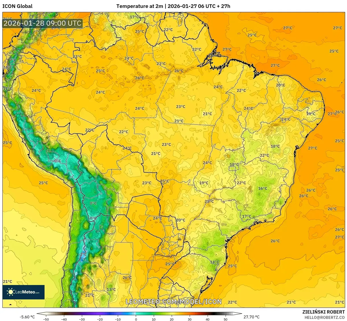 Tendência de Temperaturas na Manhã de 28 de janeiro de 2026