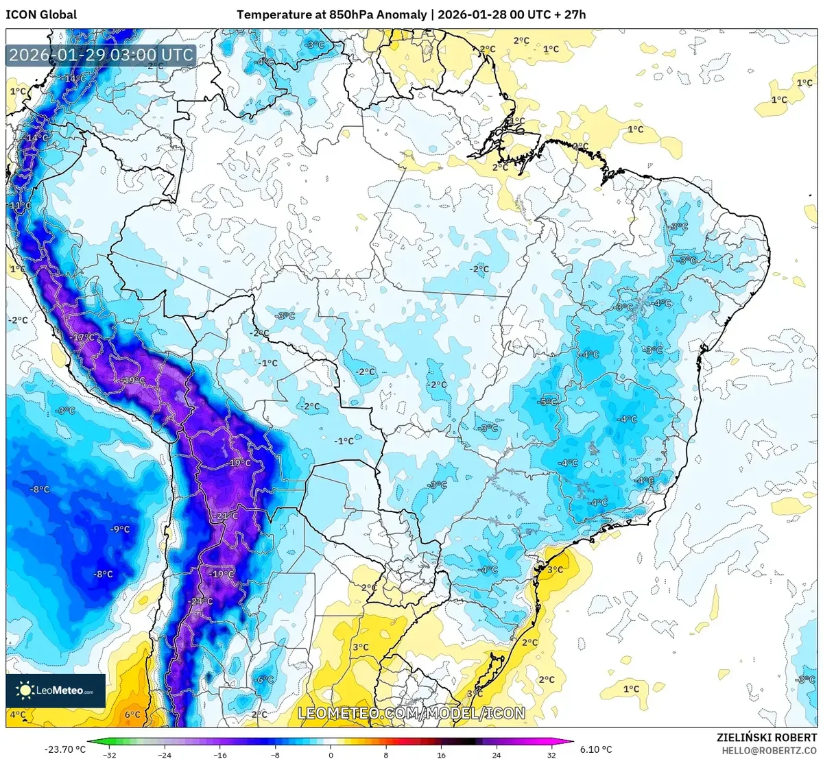 Anomalia de Ar Frio ao Longo da Costa em 29 de janeiro de 2026