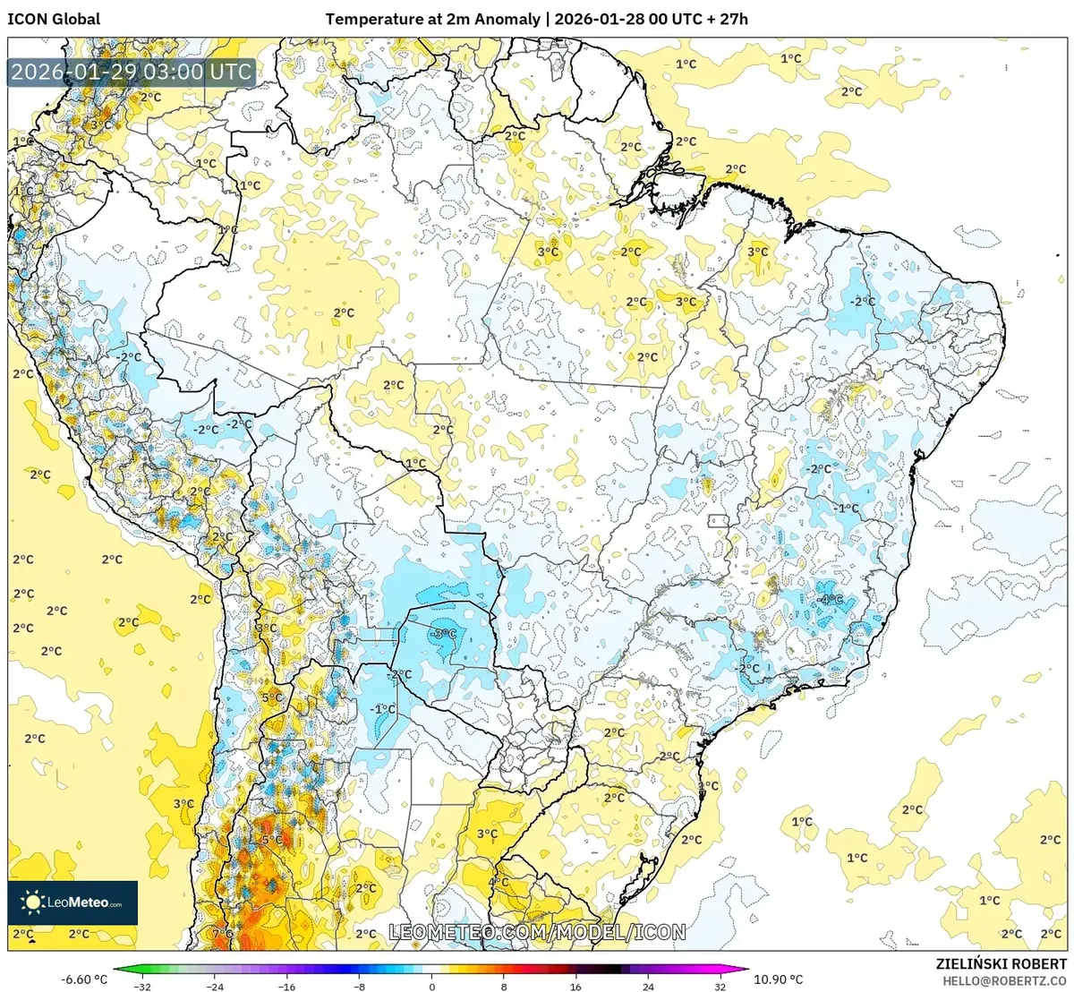 Anomalia de Temperatura no Brasil Central em 29 de janeiro de 2026