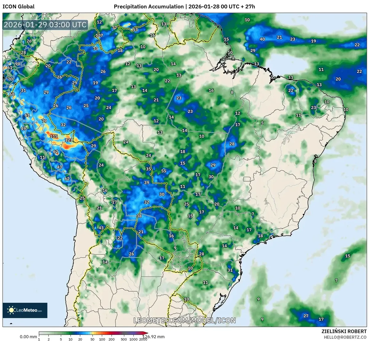 Acúmulo de Chuva Intensa no Oeste do Brasil em 29 de janeiro de 2026