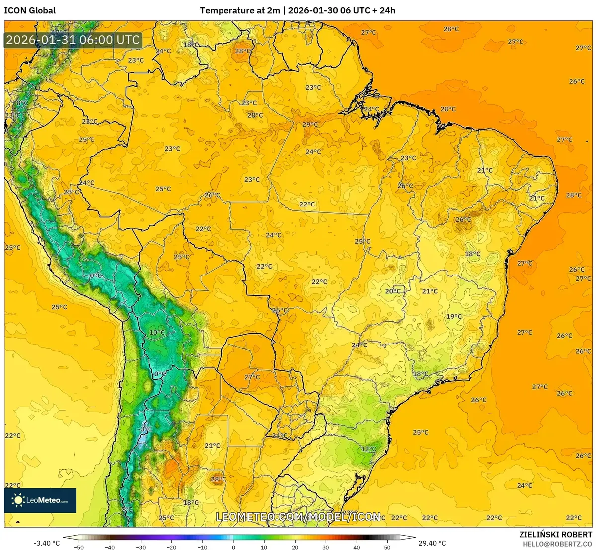 Temperaturas na Manhã no Brasil em 31 de janeiro de 2026