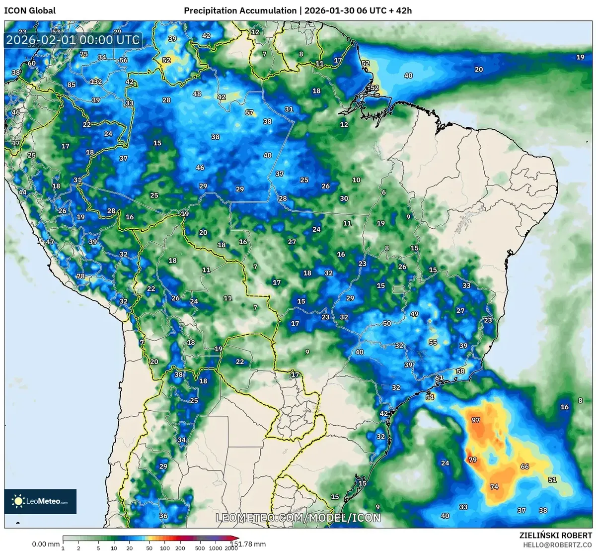 Acúmulo Total de Precipitação no Brasil em 31 de janeiro de 2026