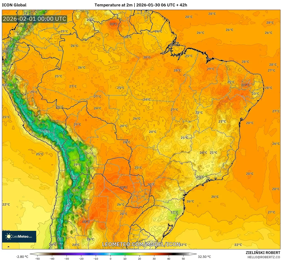 Temperaturas à Noite no Brasil em 31 de janeiro de 2026