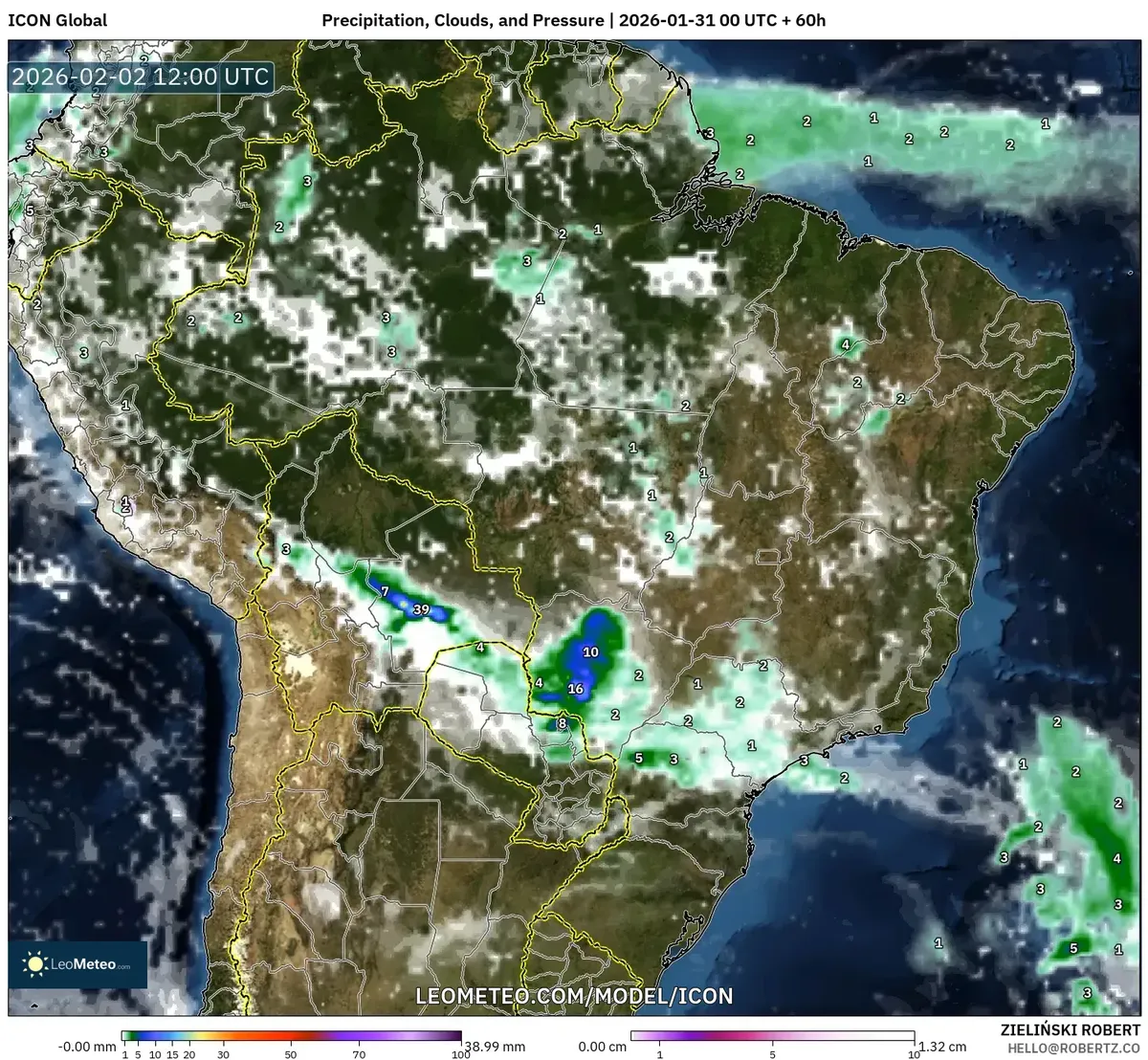 Nebulosidade e Precipitação em 2 de fevereiro de 2026